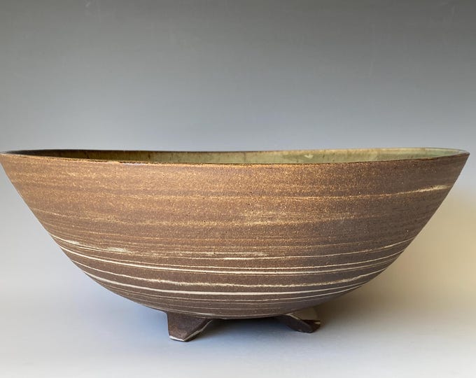 Extra Large 4 Legged Shallow Ceramic Bowl, Handmade Ceramic Bowl, CBJL5BM1