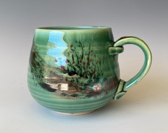 Green Hills Coffee Mug, Large Handmade Ceramic Coffee Mug,  CMMC4OR16