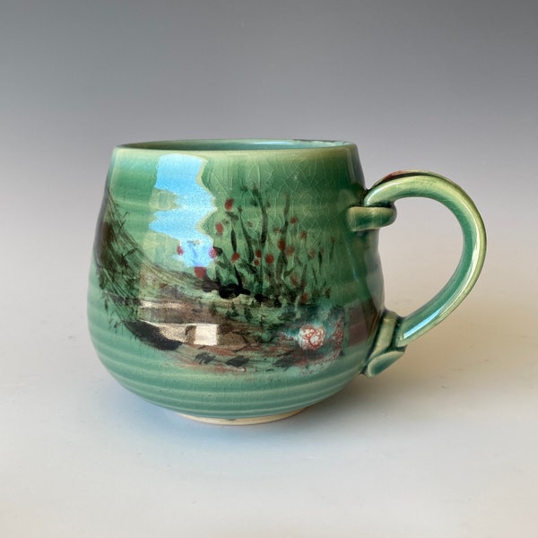 Green Hills Coffee Mug, Large Handmade Ceramic Coffee Mug,  CMMC4OR16