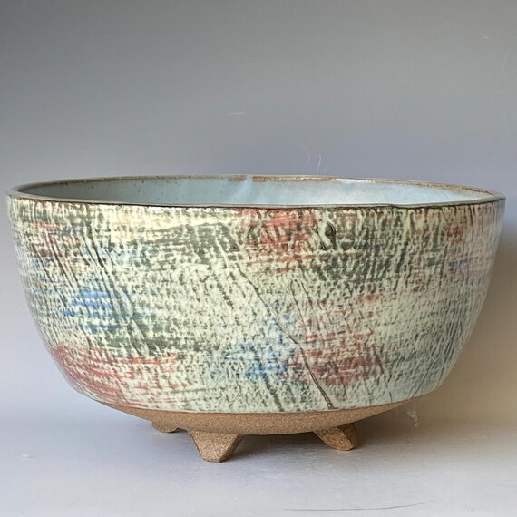 Four Legged Bowl, Large Textured Handmade Ceramic Bowl, CBAP6CLR30