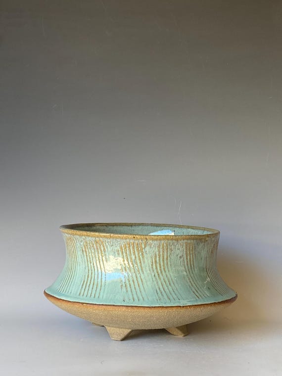 Handmade 4 Legged Ceramic Bowl, Shade of Turquoise Vessel, CVDC5SF26