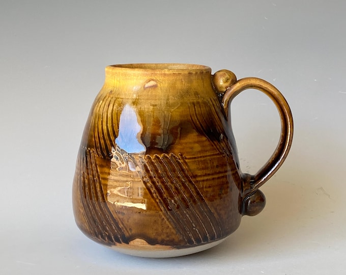 Large Textured Brown Handmade Ceramic Coffee Mug,  CMJN5CA1