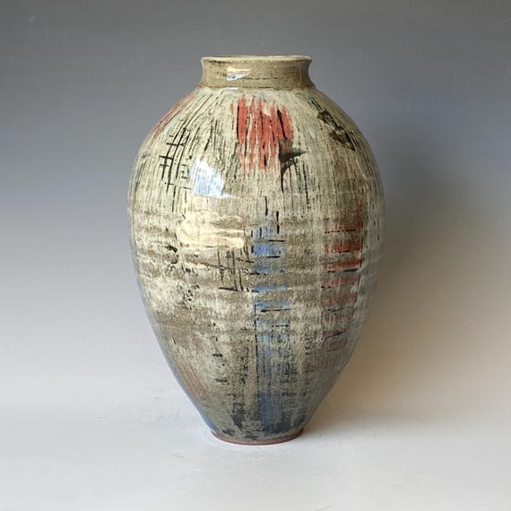 Handmade Ceramic Vase, Spontaneous Brush Strokes, CVSP6CLR7