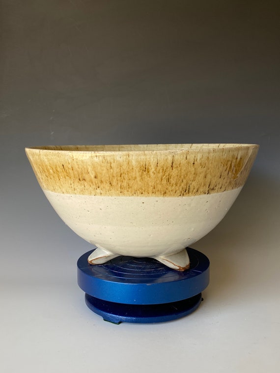Large Tripod Handmade Pottery Bowl, wheel thrown Bowl, CBJN4TPMLOW5