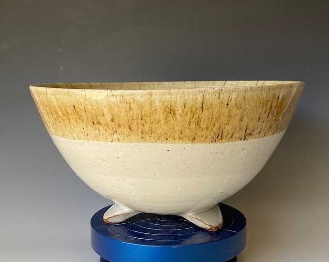 Large Tripod Handmade Pottery Bowl, wheel thrown Bowl, CBJN4TPMLOW5