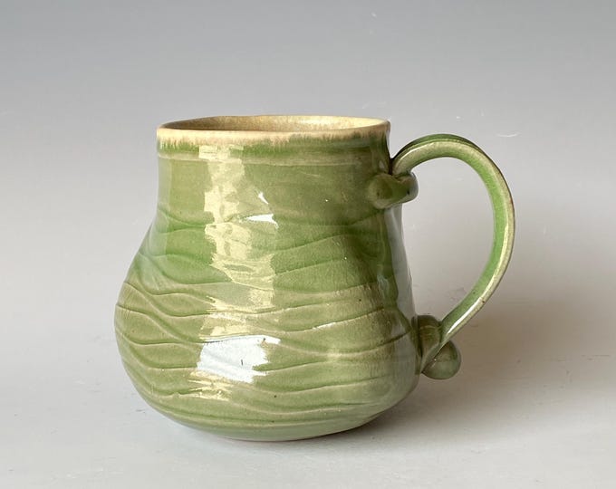 Twisted Handmade Ceramic Coffee Mug,  Grass Green Mug CMFBTGG3