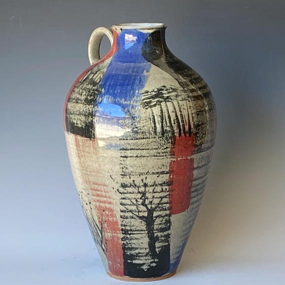 Handmade Ceramic Vase with spontaneous brush strokes , CVJN6UG7