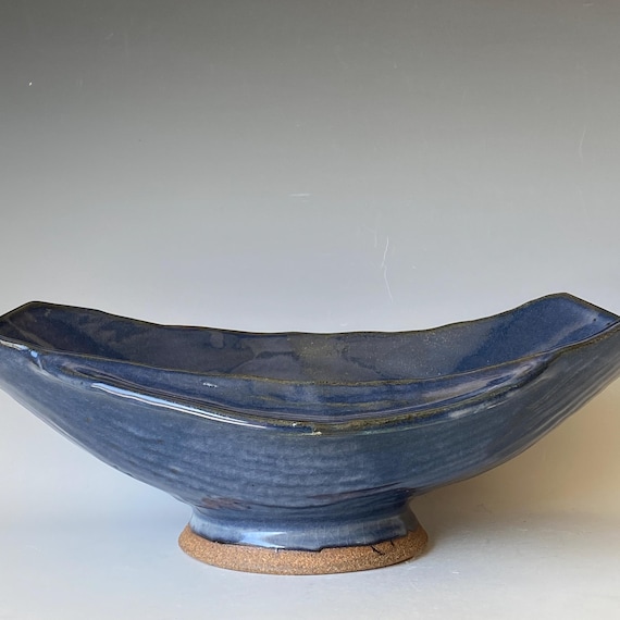 Large Oval Sallow Bowl, Deep Blue Handmade Ceramic Bowl, CBSP670