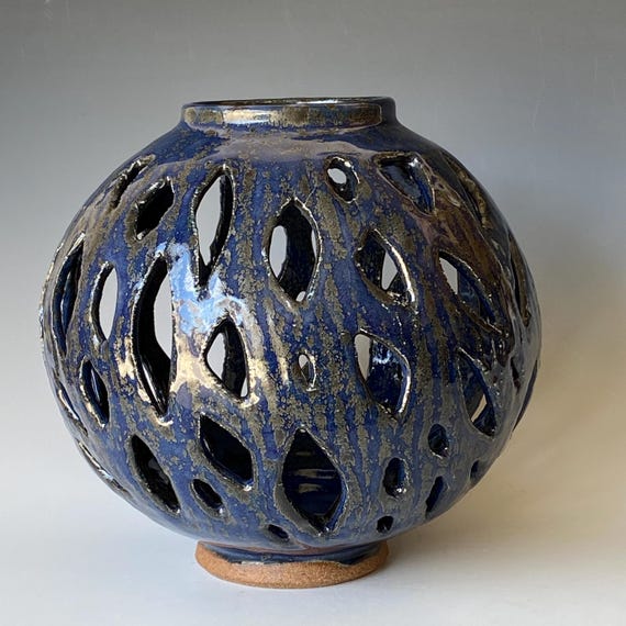 Deep Blue, Handmade Ceramic Cut Out Vase, CVSP6TOB12