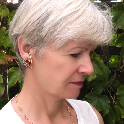 Non-pierced earrings, unpierced earrings, Gold Filled multicolor crystal ear cuff, shops ear wrap, clip on earring, comfortable earring, Illuzio