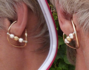 Gold Filled unpierced earrings, non-pierced earrings, ear cuff, ear wrap, clip on earring, comfortable earring, Mixed metal, gold and silver