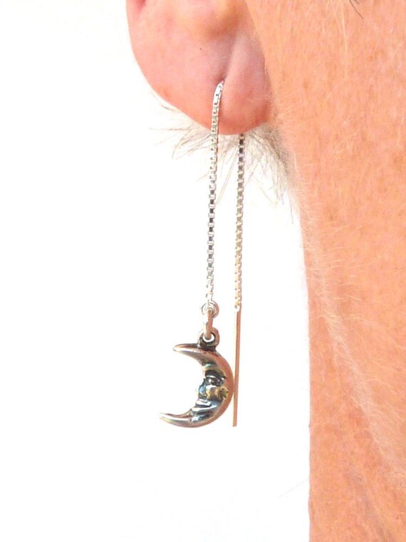 Threader earrings Moon and Sun Sterling Silver 3.5 Etsy