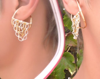 Gold Filled unpierced earrings non-pierced earrings ear cuff ear wrap clip on earring comfortable mixed metal 2-tone Illuzio Unusual Earring