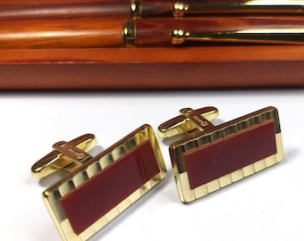Carnelian Gold Plated Cuff Links Signed AMERIK Vintage