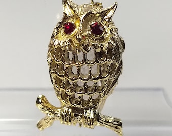 Ugglebrosch Guldfärgad Fågelfigur Brosch Vintage
