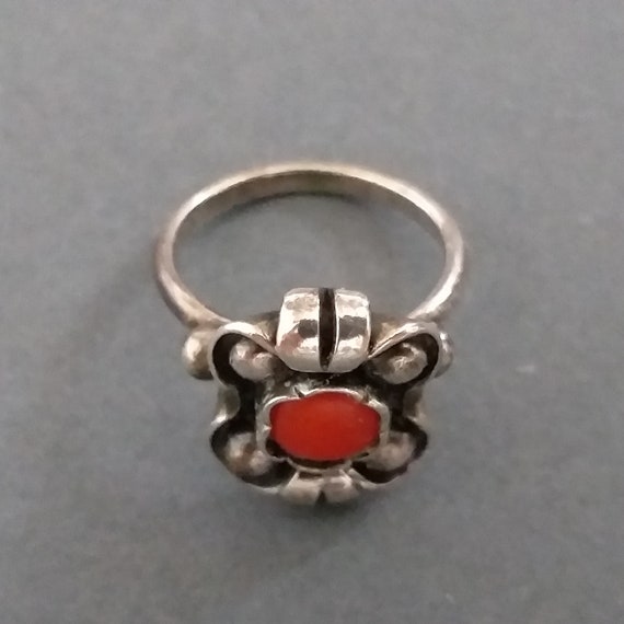 Silver 835 ring with red coral, vintage, handmade… - image 3
