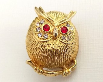 Ugglebrosch, Vintage, Tung Enfärgad, Guldfärgad Fågelbrosch