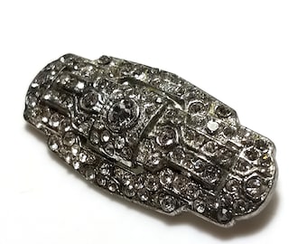 Broche Vintage Art Déco En Métal Argenté Avec Strass - Sans Marque