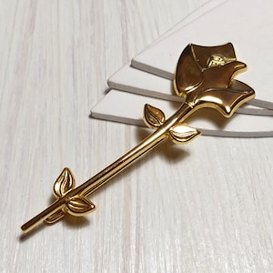 Lancome Gold Rose Flower Brooch Vintage, Single Long Rose Flower Brooch by Lancome