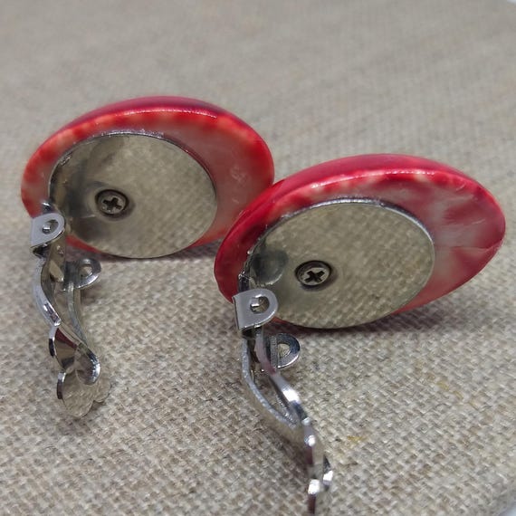 Boucles D'oreilles Clips Vintage En Plastique Marbré - Année 1969 - État Neuf Occasion
