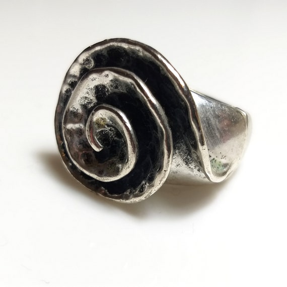 Sweet7 Signed Stretchable Abstract Silver Tone Ri… - image 1