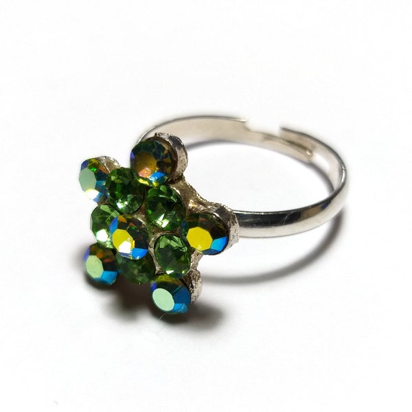 Grüner Stern Ring, vintage Aurora Borealis Ring Größe 7,5