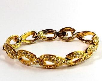Rhinestone Gold Tone Link Bracelet Vintage