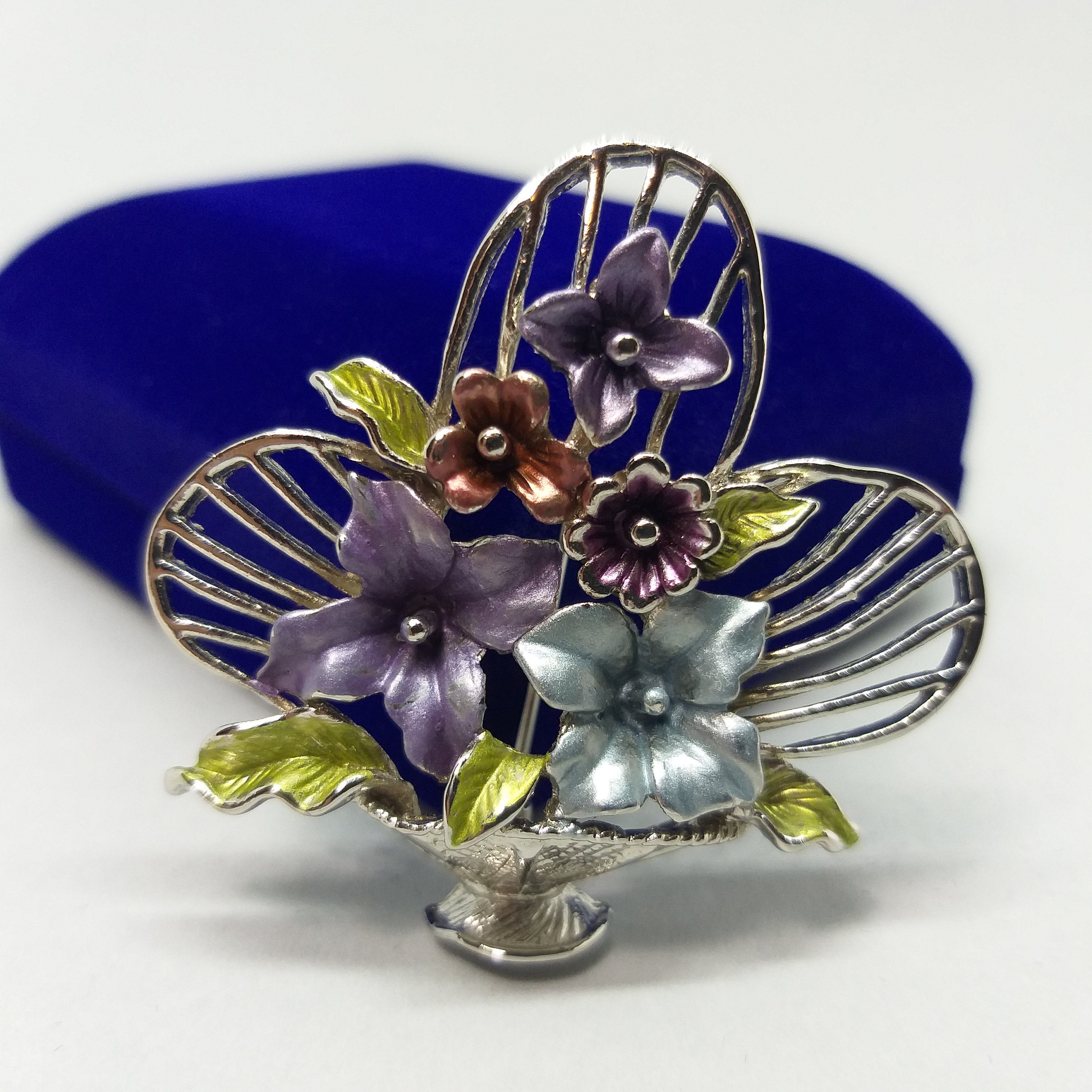 Basket Enameled Brooch With Flowers - Etsy Ireland