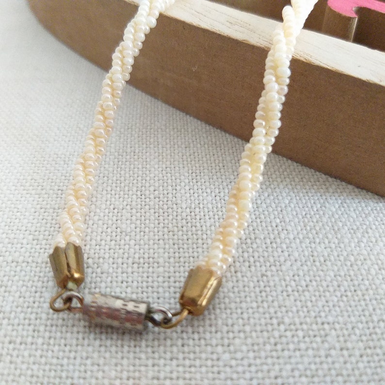 Twisted Seed Beads Necklace Antique Twisted 3 Strand Pearl Etsy