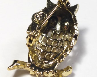 Broche Chouette Dorée Vintage - 4,5 X 3,3 Cm - Bijou Occasion En Bon état