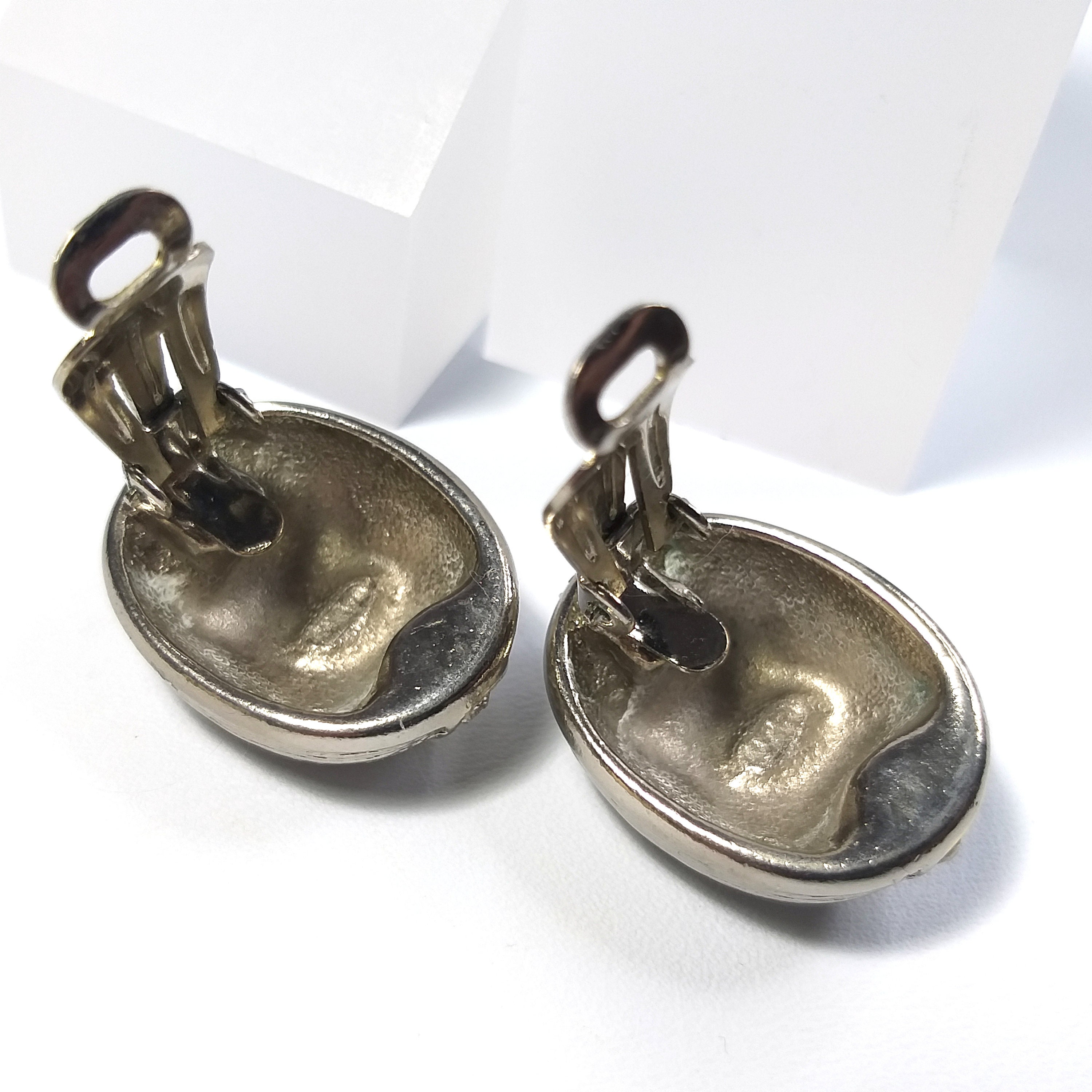 Boucles D'oreilles Vintage Clips En Métal Ovale Avec Strass - France