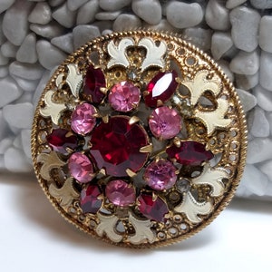 Rhinestone and Enamel Filigree Brooch Vintage