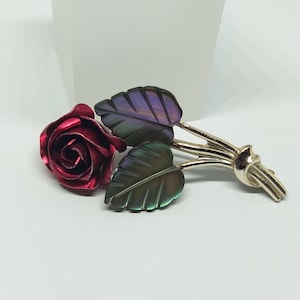 Vintage Abalone & Röd Rosbrosch: Guldfärgad blomspray