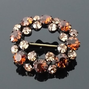 Vintage Circular Rhinestone Brooch: Amber & Champagne Wreath Pin