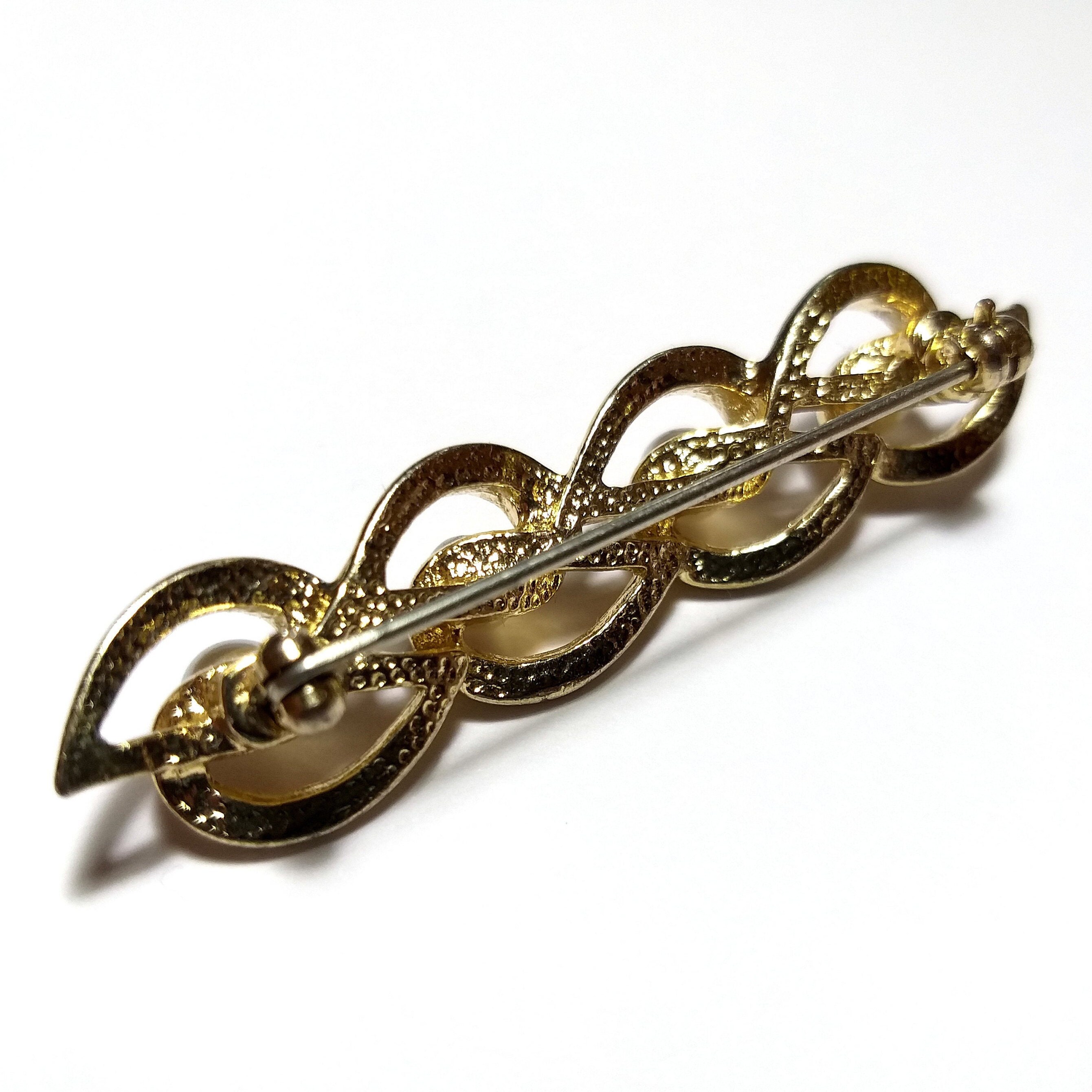 Faux Pearl Bar Brooch Vintage Gold Tone Etsy