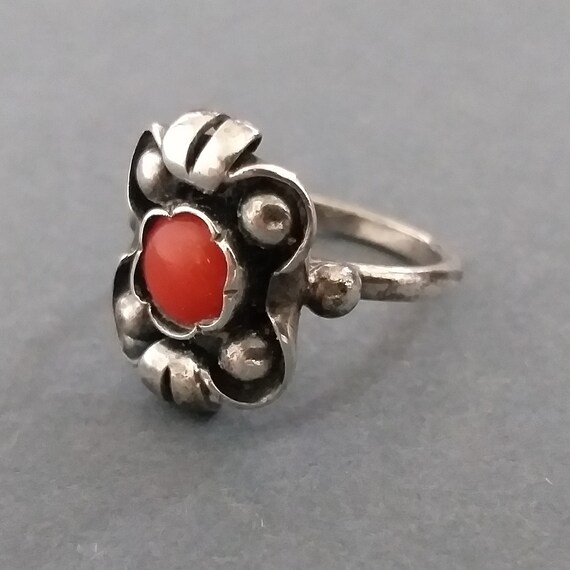 Silver 835 ring with red coral, vintage, handmade… - image 2