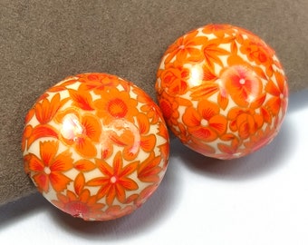 Boucles D'oreilles Clips En Pâte De Verre Orange - Style Ancien, Occasion