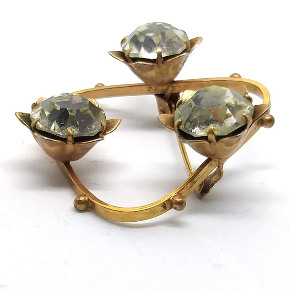 Clear Quartz Rock Crystal Triangular Brooch Vinta… - image 4