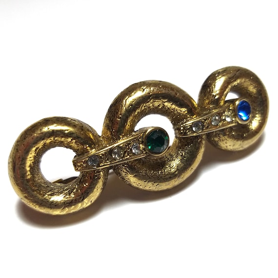 Broche Ancienne Style Art Déco / Nouveau - Cercle Métal Argenté Avec Strass - Occasion, Fabriquée En France