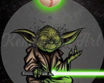 STAR WARS Yoda Baseball Art Print - Jedi Grand Master, Movie Fan Art