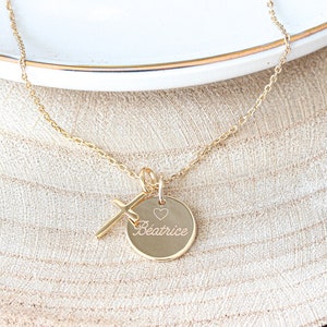 Personalized Cross Necklace. Name Necklace First communion Catholic Baptism necklace Christian necklace Dainty Jewelry 3 microns Gold