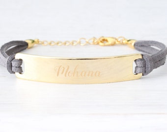 Personalized Gold Bracelet Personalized Medical ID bracelet Velvet leather bracelet, Engraved Name Gold Plate Bracelet Friendship Bracelet