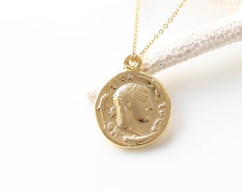 Collar con moneda de oro: medallón romano chapado en oro de 16 quilates, joyería bohemia