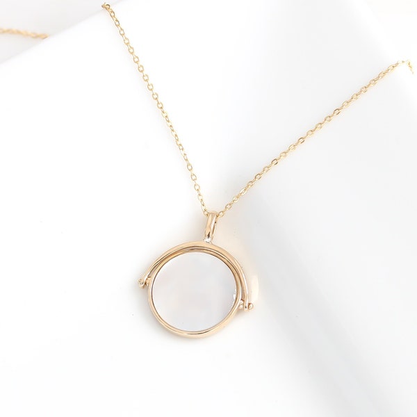 Collier de nacre Spinner. Rempli d'or personnalisé Dainty Coin Collier Délicat Médaille Superposition Bijoux Cadeau de Noël Pour Elle