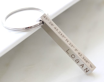 Custom Stainless Steel Bar Keychain - Personalized Keyring for Him