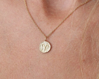Gold Filled Zodiac Coin Necklace: Dainty Astrological Sign Jewelry