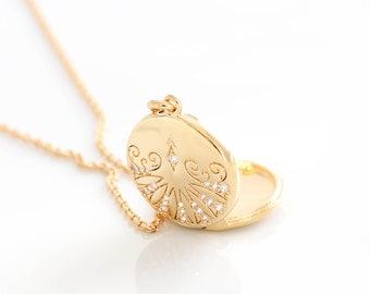 Gold Filled Locket Necklace Personalized. Small photo picture locket necklace CZ necklace Dainty Tiny necklace Gift For Her Bridesmaid gift