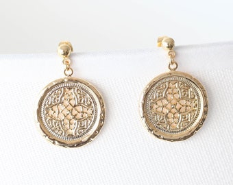 Tropfen Sie Ohrringe Gold Münze filigrane Ohrringe Schmuck. Mütter Tag Geschenk zierliche minimalistisch täglichen Boho Boho Geschenk für ihre Vintage