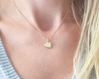 Personalized Gold Heart Necklace. 18K Love Initial Necklace Small Heart Pendant Christmas Birthday Friendship Gift Minimalist DaintyTiny