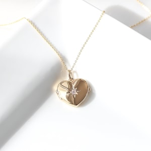 Heart Personalized Locket Necklace. Gold Filled Star Diamond Photo locket CZ necklace Love Dainty necklace Gift For Her Bridesmaid gift